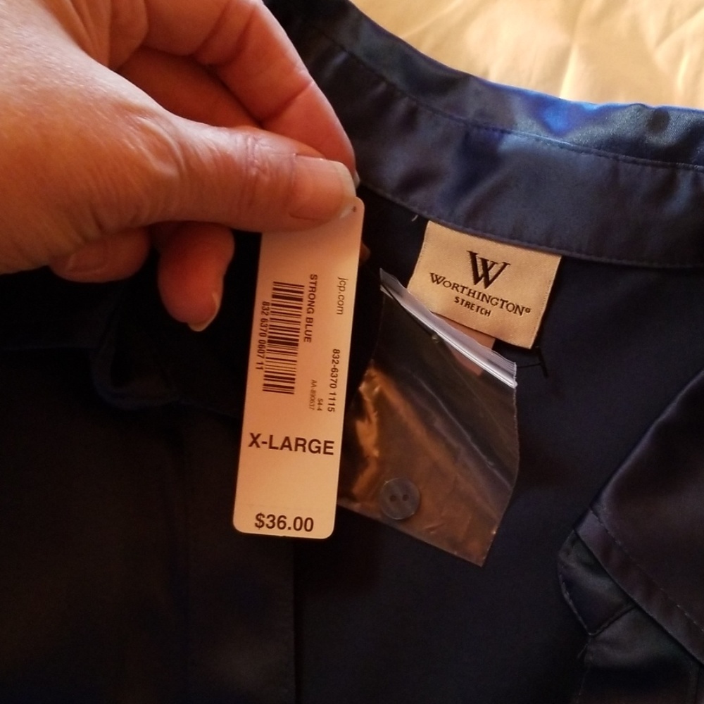Worthington cobalt blue button down blouse.